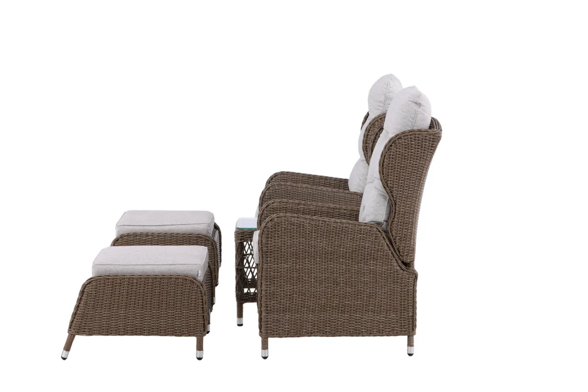 Garten Loungeset Lenox - in Natur mit verstellbarer Rückenlehne