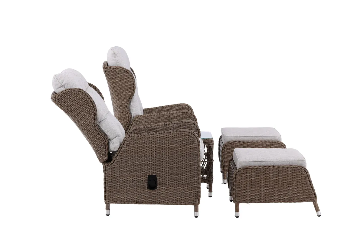 Garten Loungeset Lenox - in Natur mit verstellbarer Rückenlehne