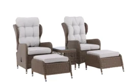 Garten Loungeset Lenox - in Natur mit verstellbarer Rückenlehne