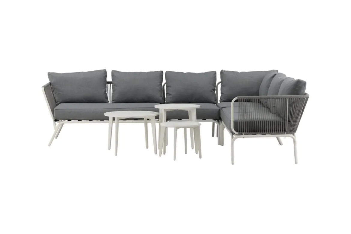 Garten Loungeset Lexy - aus weißem Stahl mit grauen Kissen