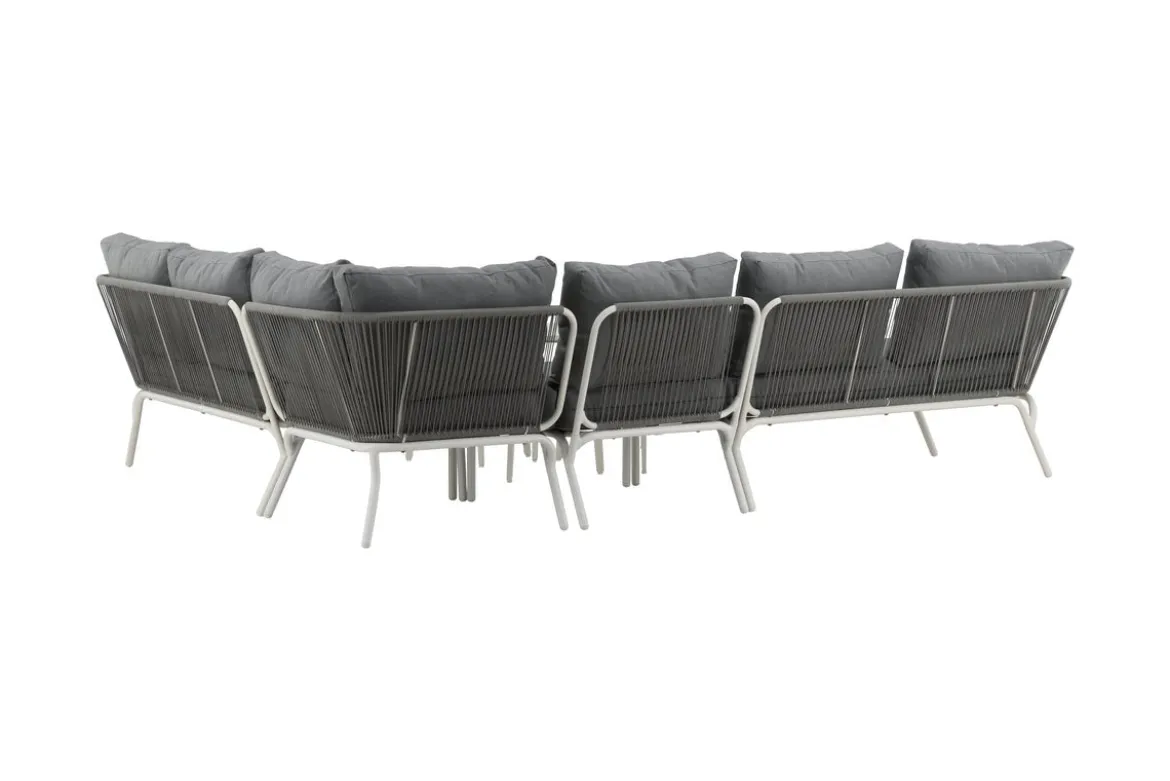 Garten Loungeset Lexy - aus weißem Stahl mit grauen Kissen
