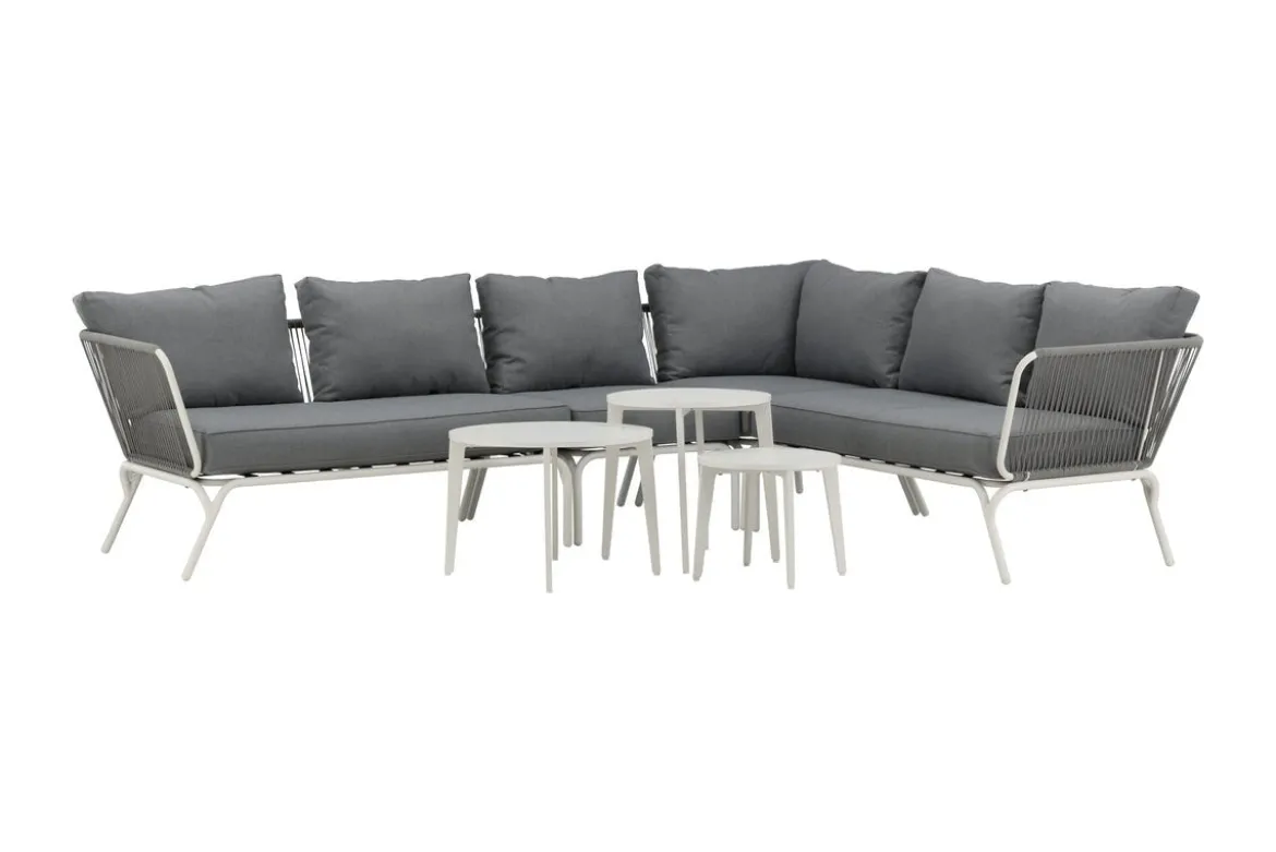Garten Loungeset Lexy - aus weißem Stahl mit grauen Kissen
