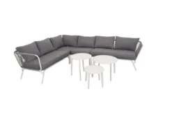 Garten Loungeset Lexy - aus weißem Stahl mit grauen Kissen