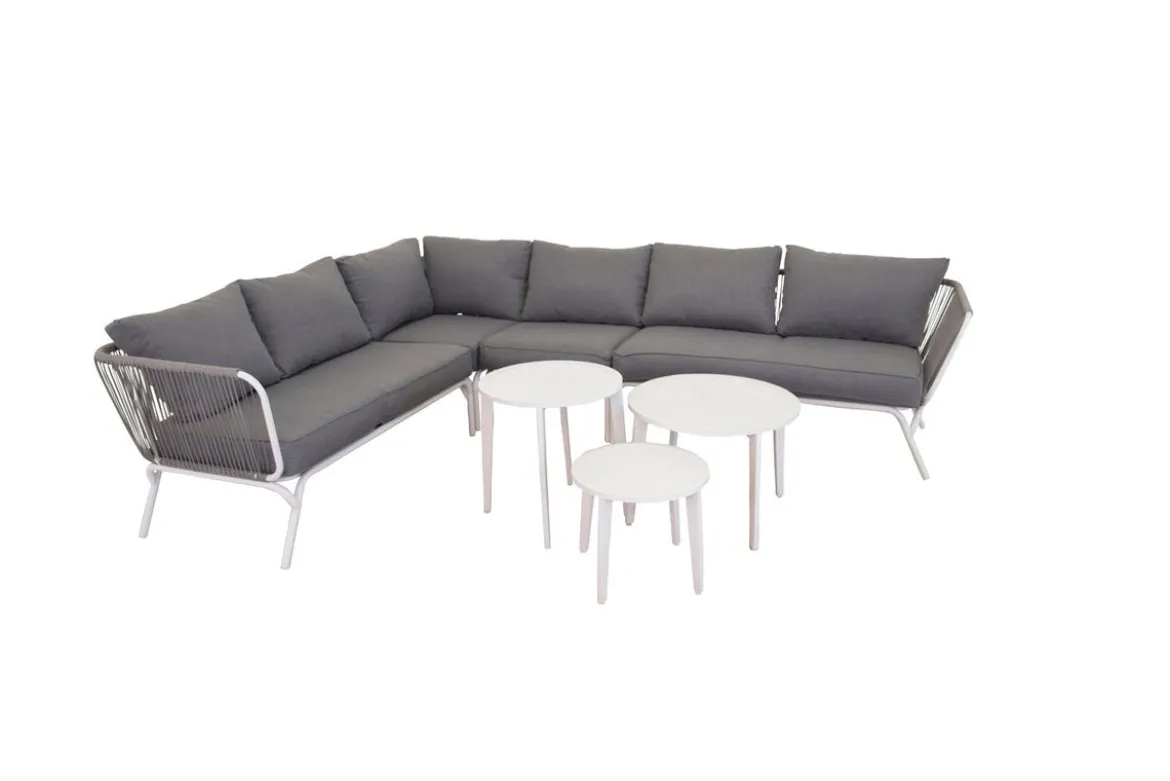 Garten Loungeset Lexy - aus weißem Stahl mit grauen Kissen