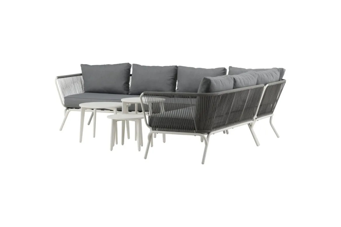 Garten Loungeset Lexy - aus weißem Stahl mit grauen Kissen