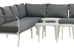 Garten Loungeset Lexy - aus weißem Stahl mit grauen Kissen