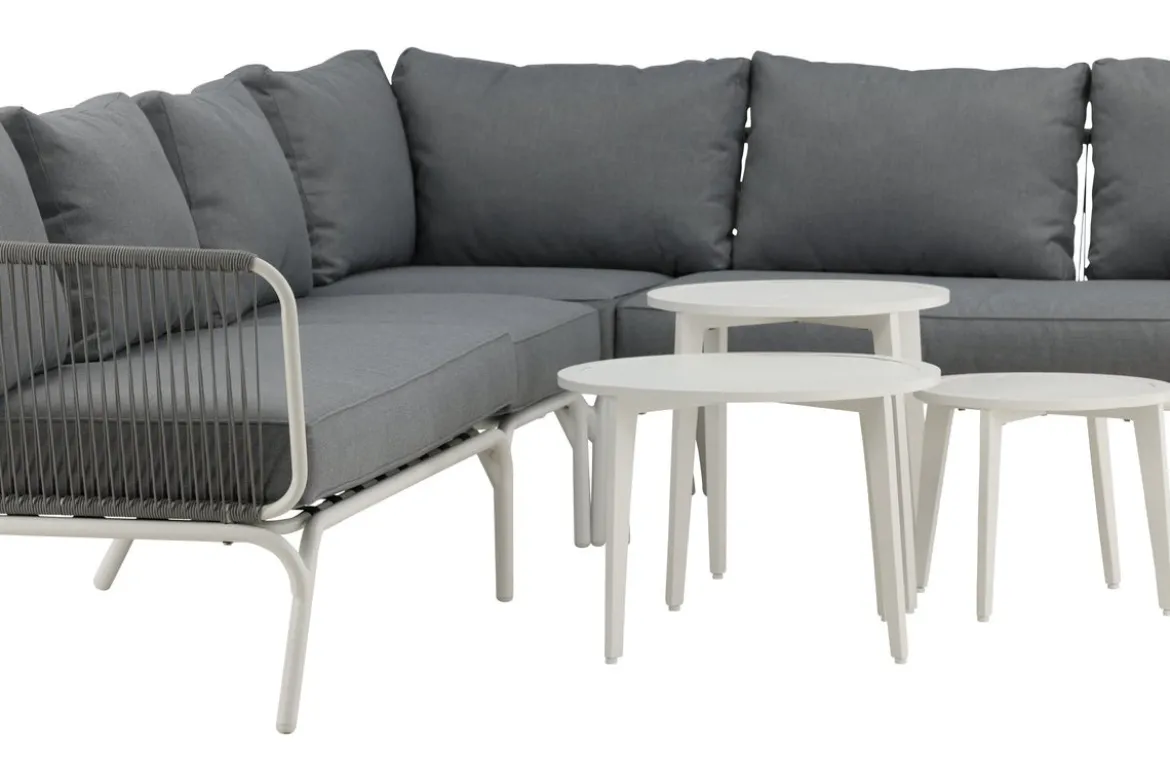 Garten Loungeset Lexy - aus weißem Stahl mit grauen Kissen