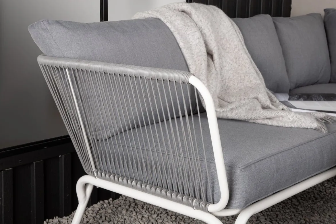 Garten Loungeset Lexy - aus weißem Stahl mit grauen Kissen