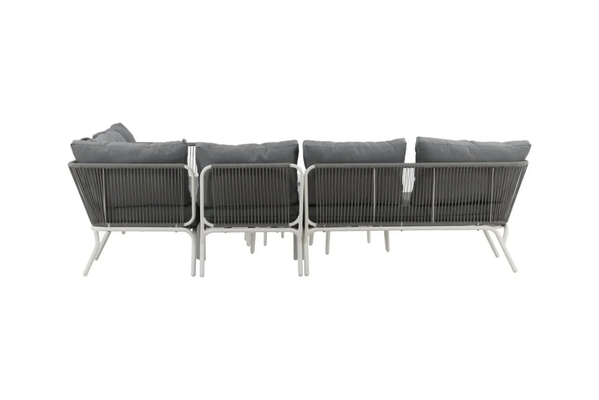 Garten Loungeset Lexy - aus weißem Stahl mit grauen Kissen