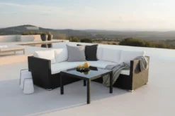 Garten Loungeset Liana – mit schwarzem Geflecht & weißen Kissen
