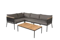 Garten Loungeset Luana – in Weiß & Schwarz mit Teak-Tisch & Polstern