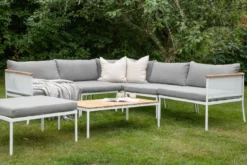 Garten Loungeset Luana – in Weiß & Schwarz mit Teak-Tisch & Polstern