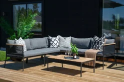 Garten Loungeset Luana – in Weiß & Schwarz mit Teak-Tisch & Polstern