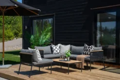Garten Loungeset Luana – in Weiß & Schwarz mit Teak-Tisch & Polstern