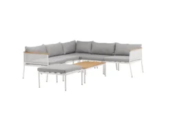 Garten Loungeset Luana – in Weiß & Schwarz mit Teak-Tisch & Polstern