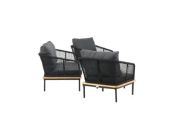 Garten Loungeset Malina – mit Holzdetails, geflochtenem Seil & grauen Kissen