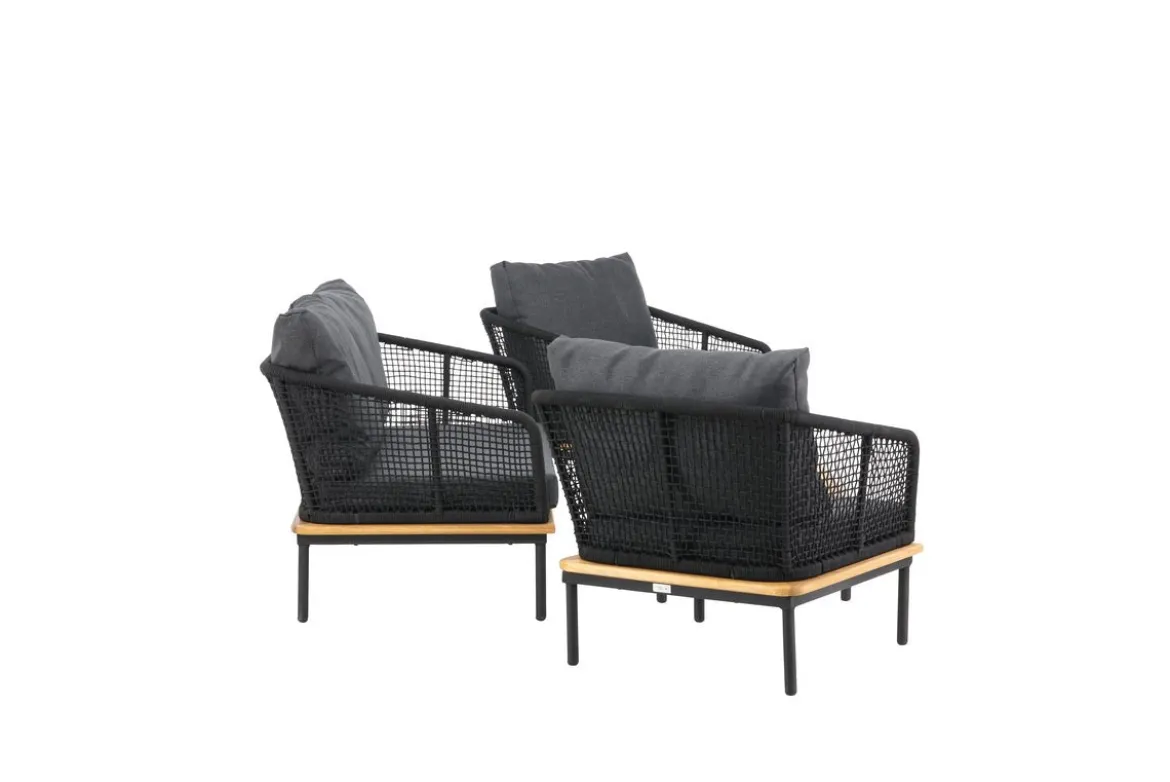 Garten Loungeset Malina – mit Holzdetails, geflochtenem Seil & grauen Kissen