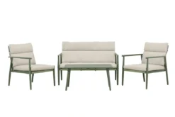 Garten Loungeset Marlen – in Grün & Beige mit Sofa, Sesseln & Tisch