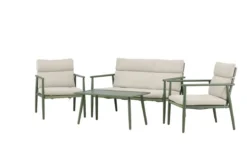 Garten Loungeset Marlen – in Grün & Beige mit Sofa, Sesseln & Tisch