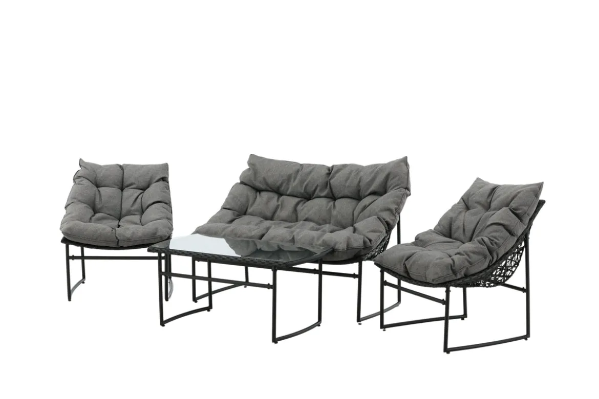 Garten Loungeset Marvella – 4-teiliges Outdoor-Sofa-Set in Schwarz mit Polstern