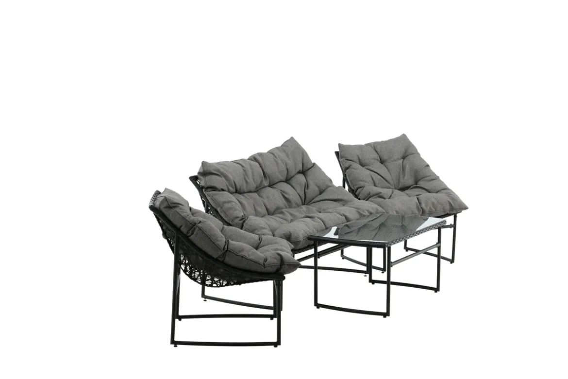 Garten Loungeset Marvella – 4-teiliges Outdoor-Sofa-Set in Schwarz mit Polstern