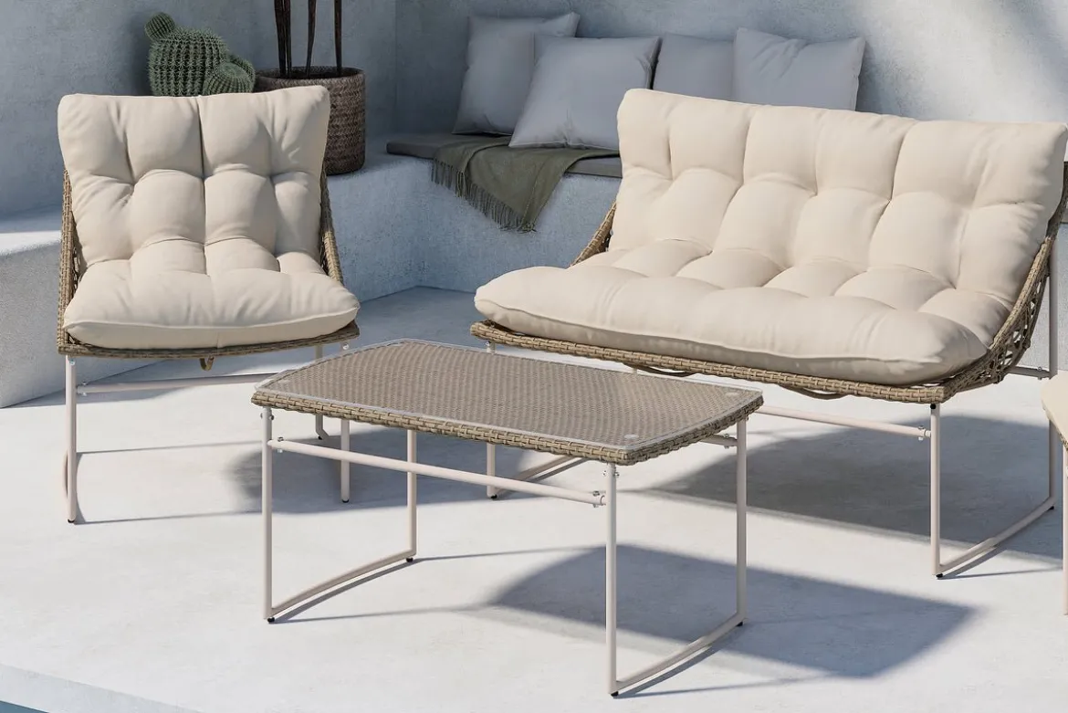 Garten Loungeset Marvella – 4-teiliges Outdoor-Sofa-Set in Beige mit Polstern
