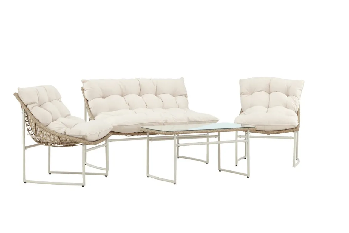 Garten Loungeset Marvella – 4-teiliges Outdoor-Sofa-Set in Beige mit Polstern