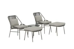 Garten Loungeset Mavero – 5 teiliges Set mit Stühlen und Hockern aus Stahl