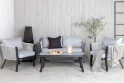 Garten Loungeset Mira – 4-teiliges Set mit grauer Glasplatte