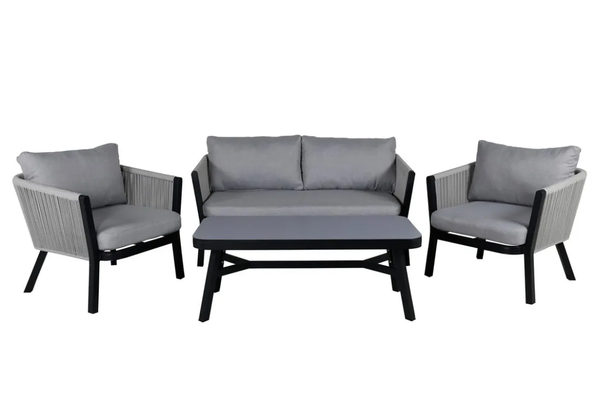 Garten Loungeset Mira – 4-teiliges Set mit grauer Glasplatte