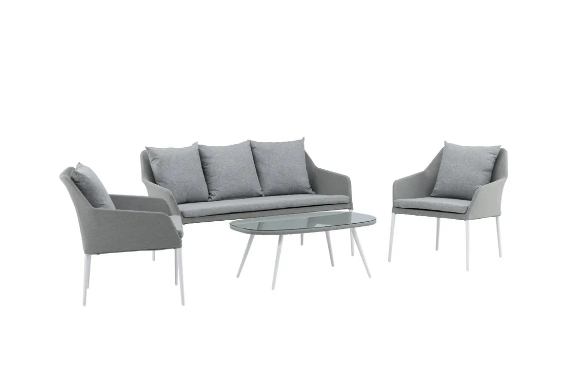 Garten Loungeset Morena - in Weiß mit grauem Stoff