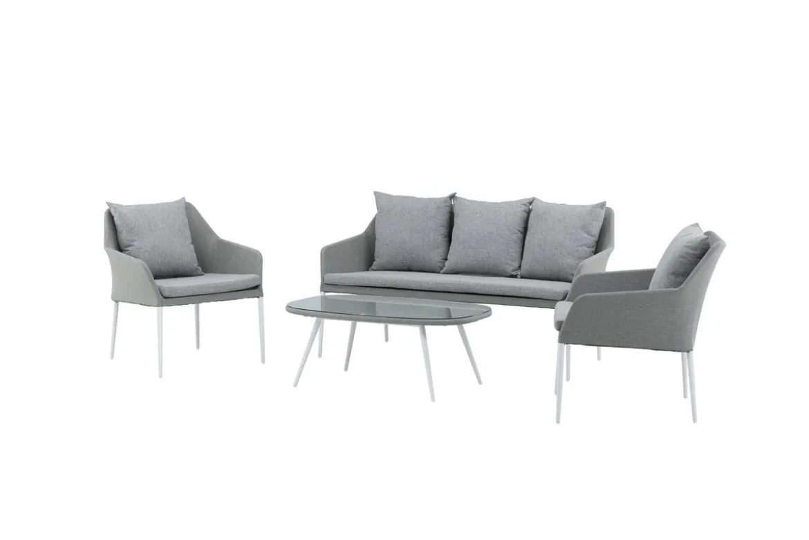 Garten Loungeset Morena - in Weiß mit grauem Stoff