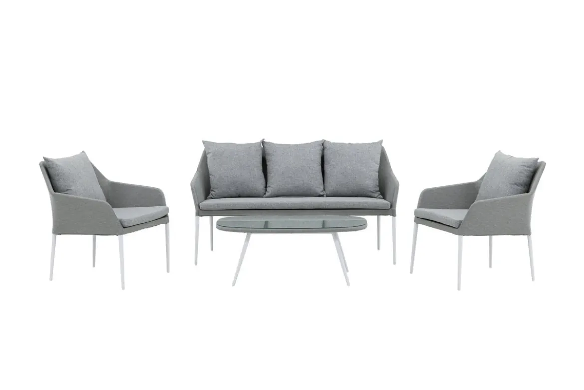Garten Loungeset Morena - in Weiß mit grauem Stoff