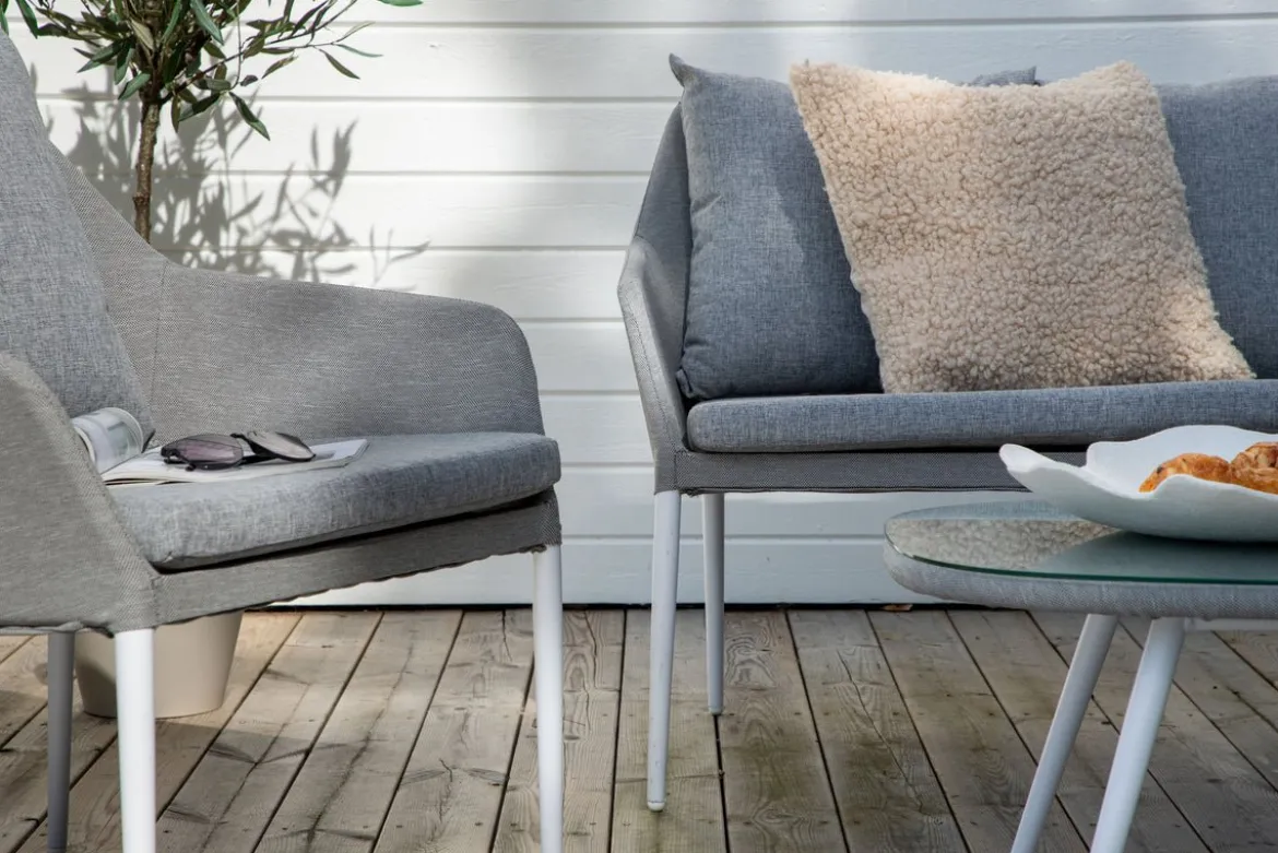 Garten Loungeset Morena - in Weiß mit grauem Stoff