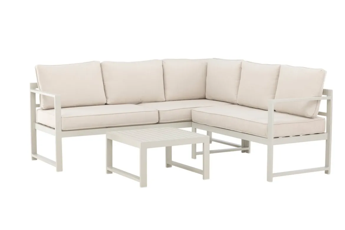 Garten Loungeset Nadi – 3-teilig mit Tisch in Beige aus Aluminium & Polyester