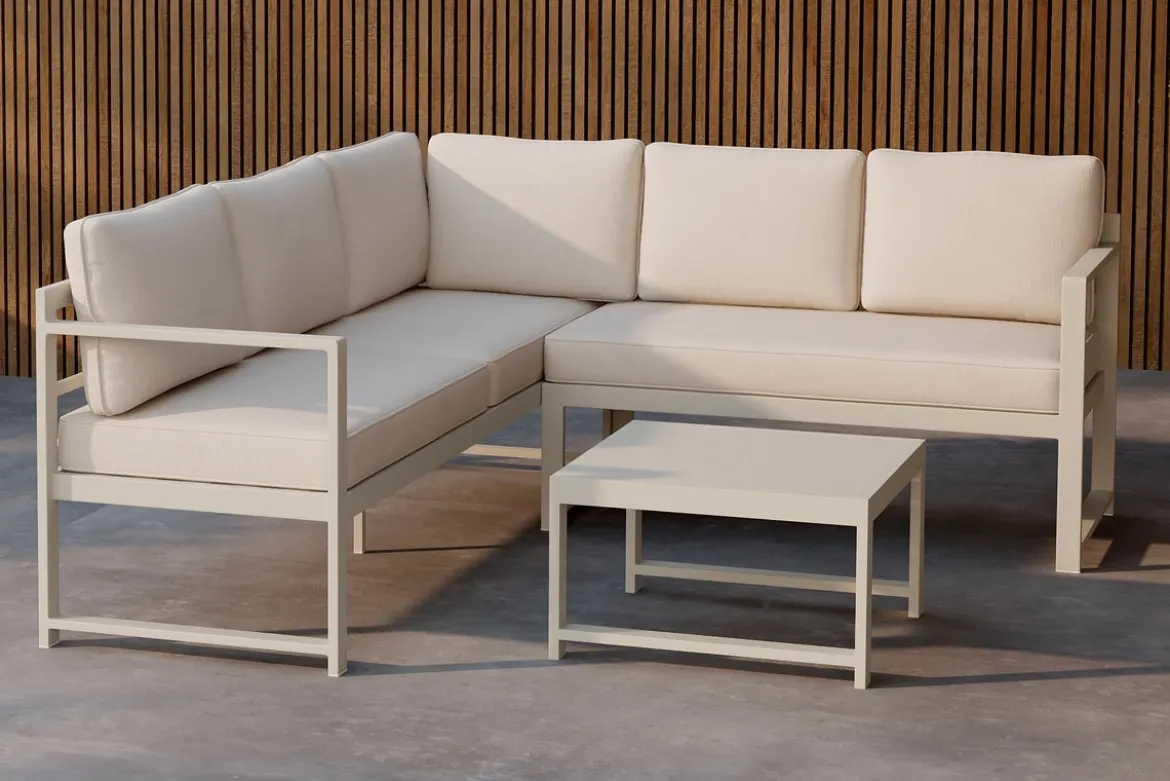 Garten Loungeset Nadi – 3-teilig mit Tisch in Beige aus Aluminium & Polyester