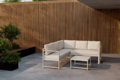 Garten Loungeset Nadi – 3-teilig mit Tisch in Beige aus Aluminium & Polyester