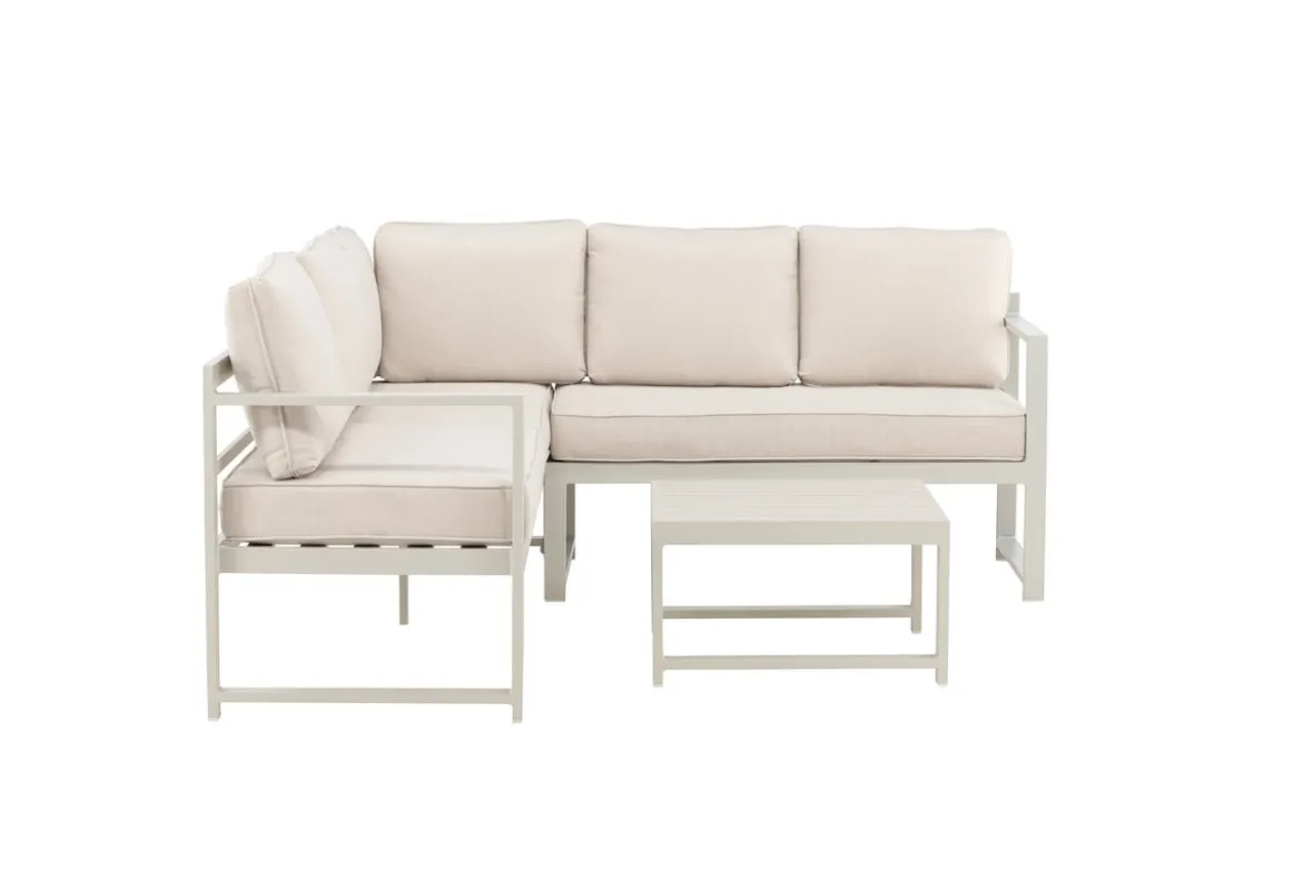 Garten Loungeset Nadi – 3-teilig mit Tisch in Beige aus Aluminium & Polyester