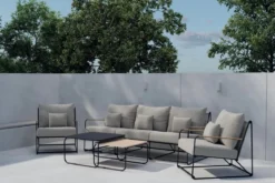 Garten Loungeset Nivo – 5-teiliges Set mit beigen Bouclé-Kissen