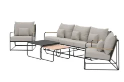 Garten Loungeset Nivo – 5-teiliges Set mit beigen Bouclé-Kissen