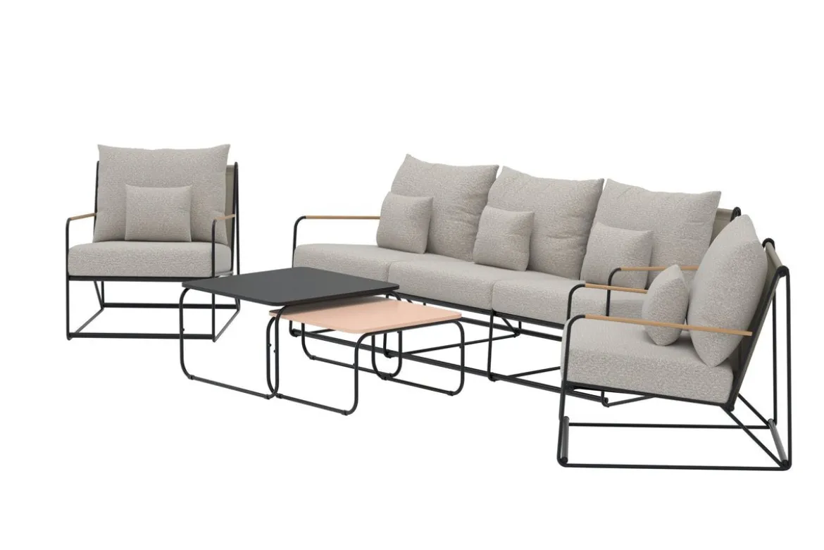 Garten Loungeset Nivo – 5-teiliges Set mit beigen Bouclé-Kissen