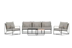 Garten Loungeset Nivo – 5-teiliges Set mit beigen Bouclé-Kissen