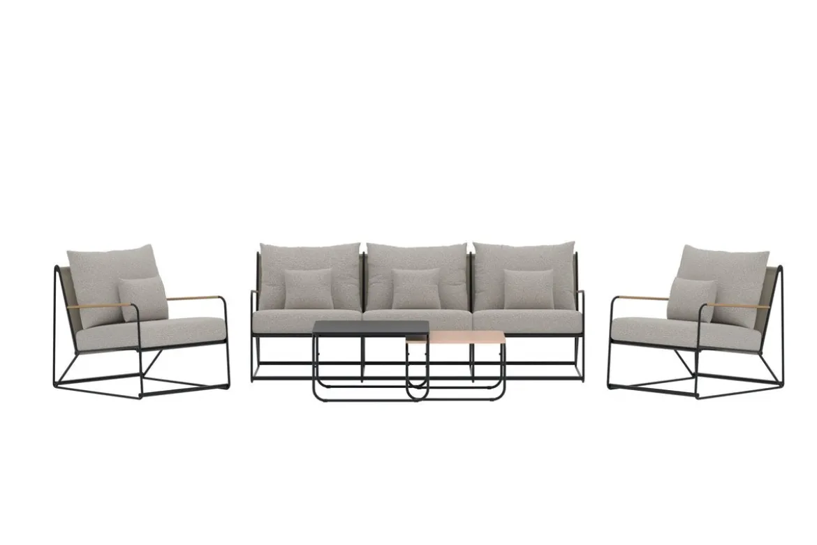Garten Loungeset Nivo – 5-teiliges Set mit beigen Bouclé-Kissen