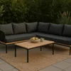 Garten Loungeset Olanda – mit Ecksofa & Couchtisch aus Akazienholz und Metall