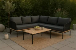 Garten Loungeset Olanda – mit Ecksofa & Couchtisch aus Akazienholz und Metall