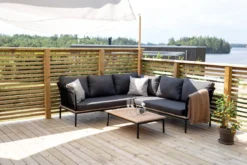 Garten Loungeset Olanda – mit Ecksofa & Couchtisch aus Akazienholz und Metall