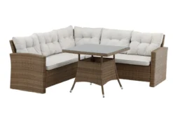 Garten Loungeset Olivia – mit Ecksofa & Glas-Couchtisch in zwei Farben