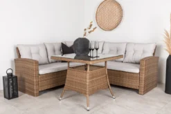 Garten Loungeset Olivia – mit Ecksofa & Glas-Couchtisch in zwei Farben
