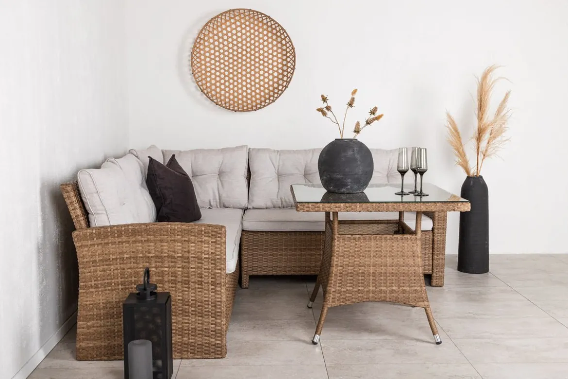 Garten Loungeset Olivia – mit Ecksofa & Glas-Couchtisch in zwei Farben