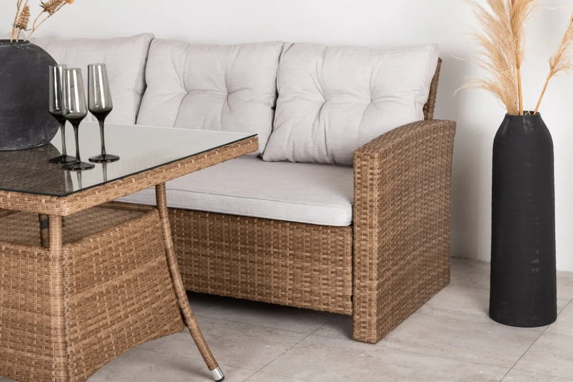 Garten Loungeset Olivia – mit Ecksofa & Glas-Couchtisch in zwei Farben